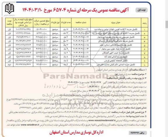 مناقصه تکمیل مدرسه 6 کلاسه ...