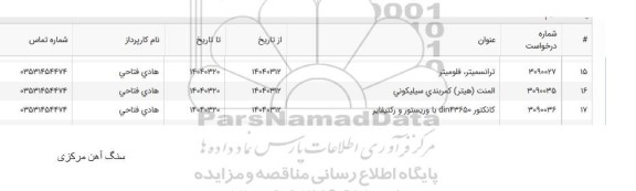 استعلام ترانسمیتر، فلومیتر ....