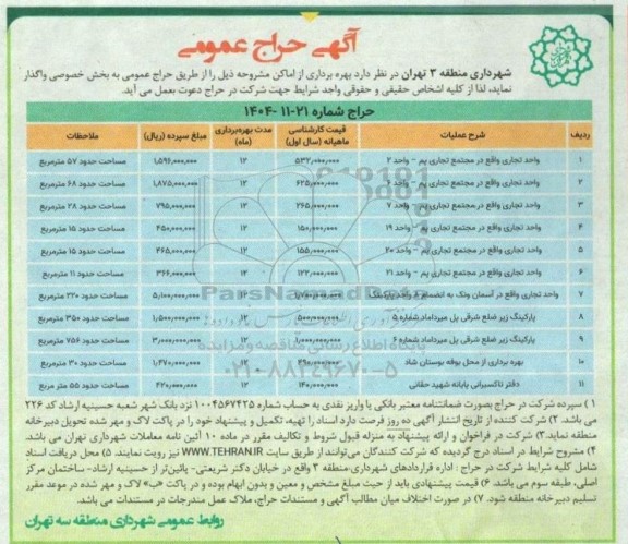 حراج بهره برداری از اماکن ...