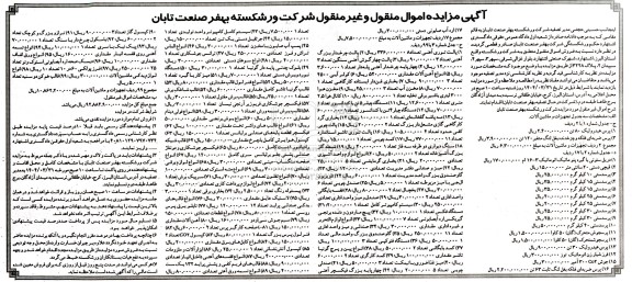 مزایده اموال منقول و غیرمنقول شرکت ورشکسته بهفر...