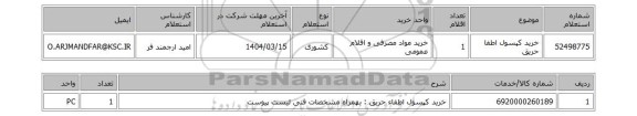 استعلام خرید کپسول اطفا حریق