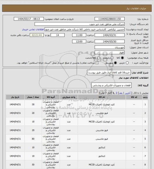 استعلام خرید16 قلم کالای ابزار دقیق طبق پیوست