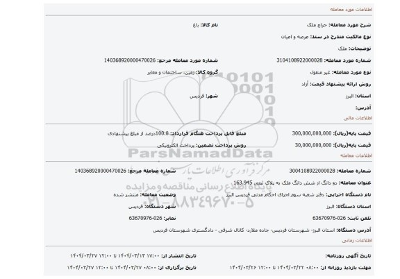 مزایده، ملک