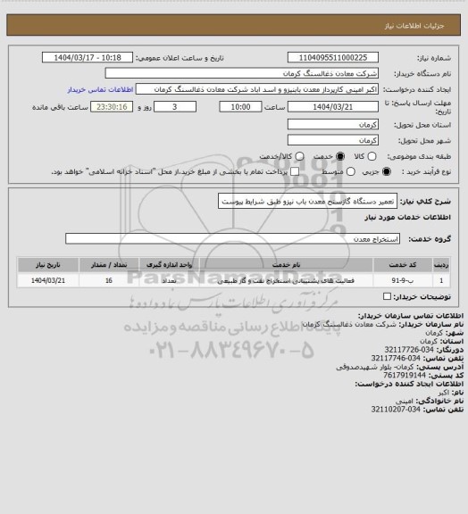 استعلام تعمیر دستگاه گازسنج معدن باب نیزو طبق شرایط پیوست