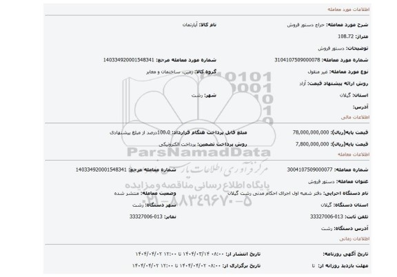 مزایده، دستور فروش
