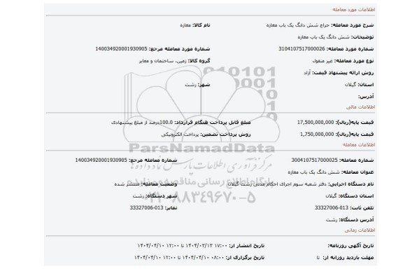 مزایده، شش دانگ یک باب مغازه