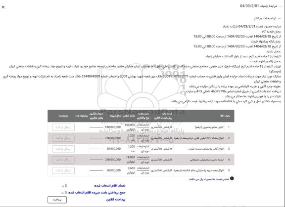 مزایده کارتن سالم و خمیری (درهم)....