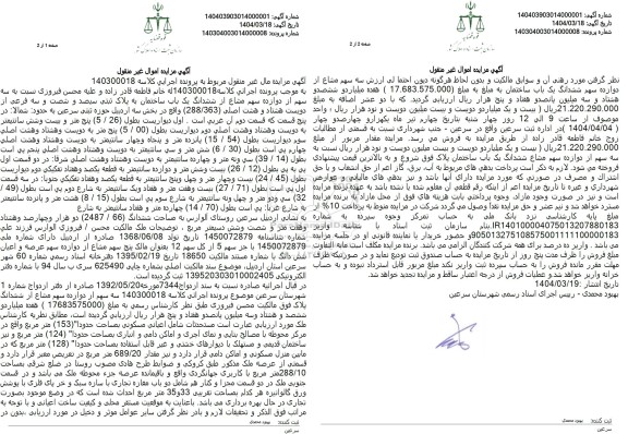 مزایده فروش یک باب خانه با پلاک ثبتی 363 فرعی از 288 اصلی