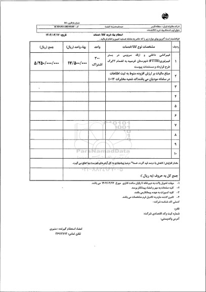 استعلام فیبرکشی داخلی و ارائه سرویس در بستر فیبرنوری...