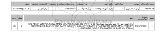 استعلام پانل اعلام حریق