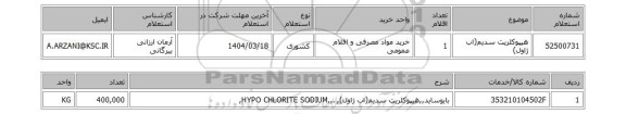 استعلام هیپوکلریت سدیم(اب ژاول)