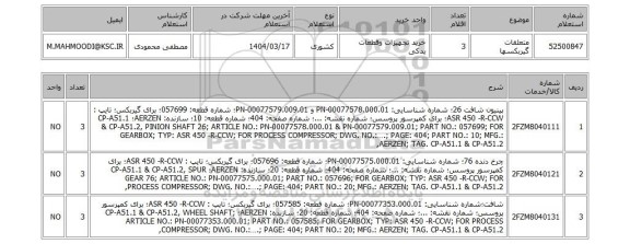 استعلام متعلقات گیربکسها