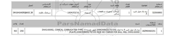 استعلام زره بال میل تایپ A