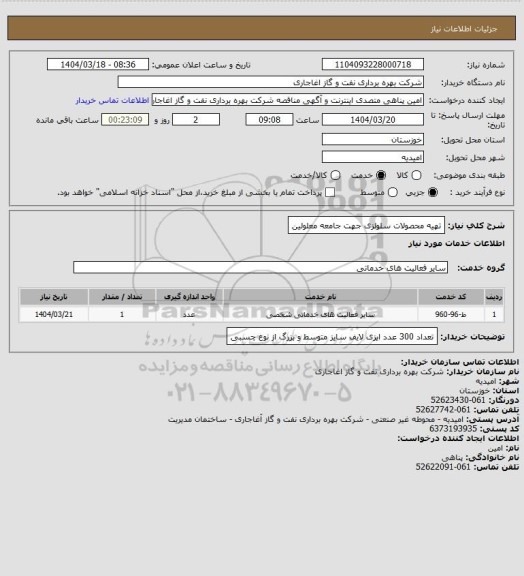 استعلام تهیه محصولات سلولزی جهت جامعه معلولین