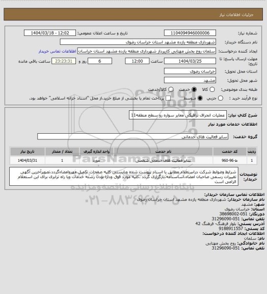استعلام عملیات انحراف ترافیکی معابر سواره رو سطح منطقه11
