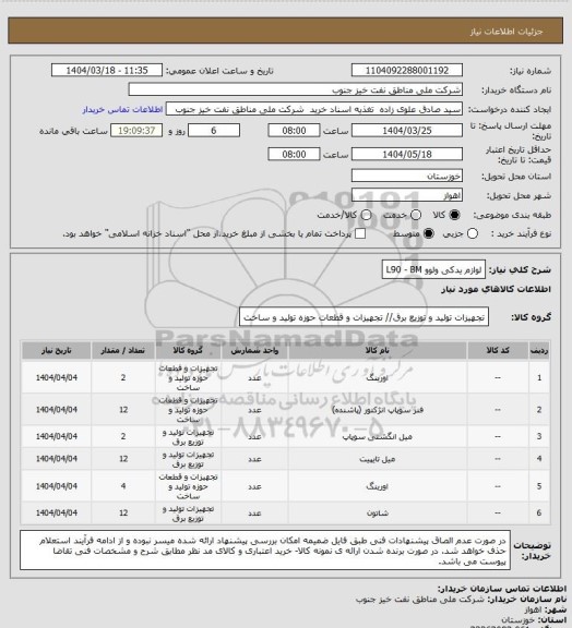 استعلام لوازم یدکی ولوو L90 - BM