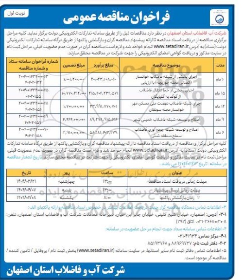 مناقصه اجرای بخشی از شبکه فاضلاب ...