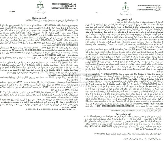 مزایده سه دانگ مشاع از ششدانگ یک قطعه زمین تجاری 