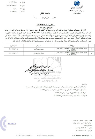 استعلام اجرای عملیات فیبر نوری اختصاصی یا کابل مسی