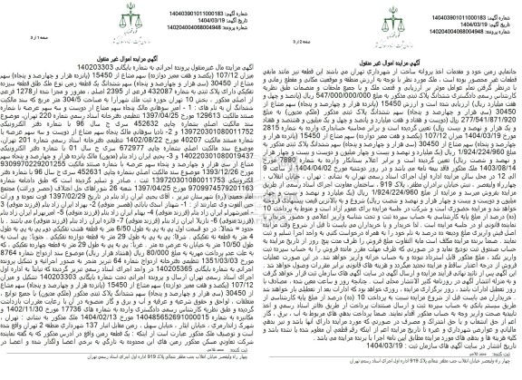 مزایده فروش یک قطعه زمین با پلاک ثبتی 432087 فرعی از 2395 اصلی