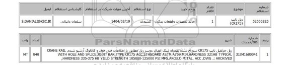 استعلام ریل تایپ (CR175)