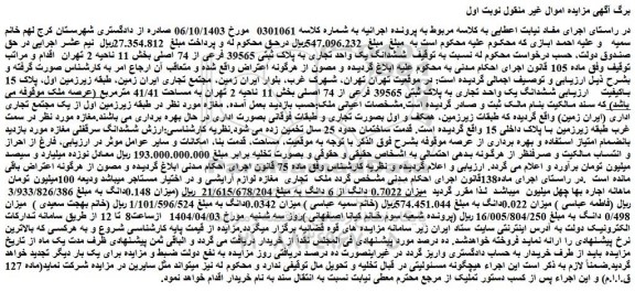 مزایده ششدانگ یک واحد تجاری به پلاک ثبتی 39565 فرعی از 74 اصلی