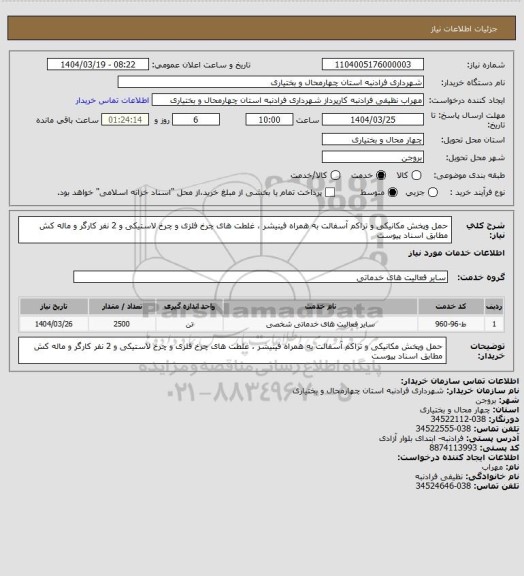 استعلام حمل وپخش مکانیکی و تراکم آسفالت به همراه فینیشر ، غلطت های چرخ فلزی و چرخ لاستیکی و 2 نفر کارگر و ماله کش مطابق اسناد پیوست