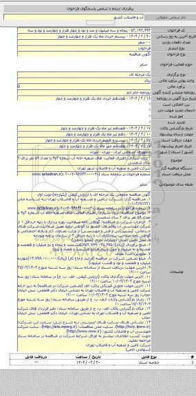مناقصه, : برون سپاری راهبری فعالیت های تصفیه خانه آب شماره  ۳و۴  با تعداد ۵۹ نفر برای ۲ سال شمسی