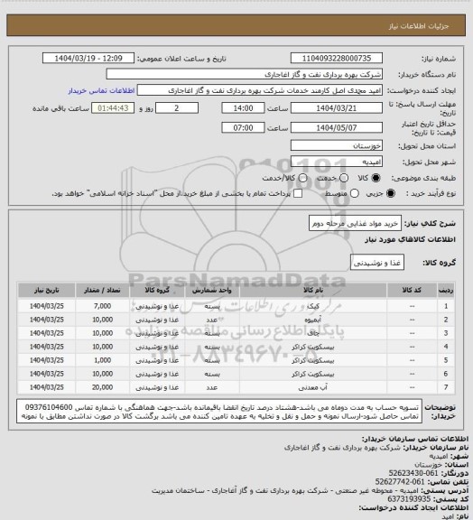 استعلام خرید مواد غذایی مرحله دوم