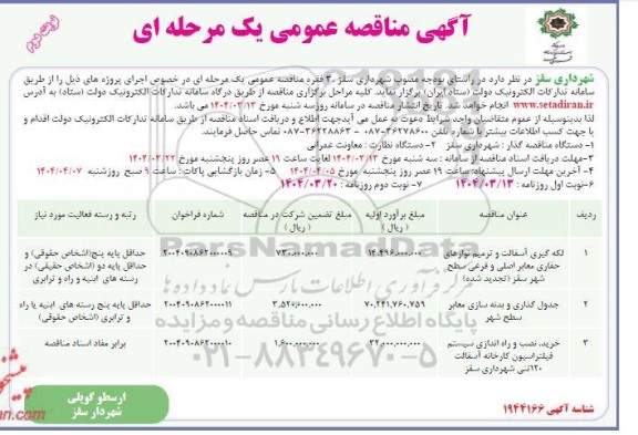 مناقصه لکه گیری آسفالت و ترمیم نوارهای حفاری معابر اصلی.... / نوبت دوم