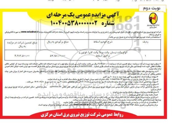 مزایده انواع وانت نیسان ، وانت مزدا ، وانت کاپرا ، فوتون و تراکتور اسقاط- نوبت دوم