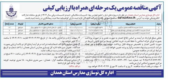 مناقصه احداث مدرسه 4 کلاسه ...