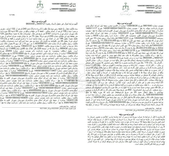 مزایده فروش یک قطعه زمین به پلاک ثبتی 240 فرعی از 132 اصلی 