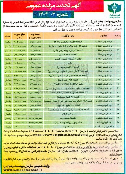 تجدید مزایده بهره برداری از تعدادی غرف فروش تنقلات و سنگ مزار