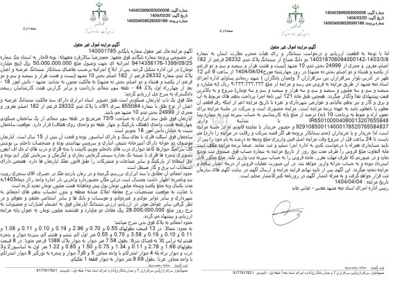 مزایده ششدانگ عرصه و اعیان عرصه 73.5 مترمربع