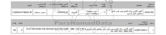 استعلام فلوتر گلابی برای الکترو پمپ لجن کش مطابق فایل آرشیو
