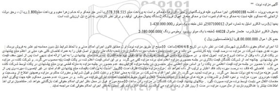 مزایده یخچال3درب الکترو استیل به شماره اموال 2507100012و شش طبقه با یک موتور