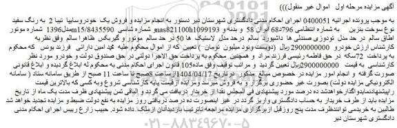 مزایده فروش یک خودروسایپا تیبا 2 به رنگ سفید مدل1396