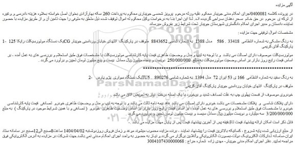 مزایده یک دستگاه موتورسیکلت رایکا 125 cg به رنگ مشکی