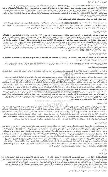 مزایده آپارتمان پلاک ثبتی شماره 358 فرعی از 3942 اصلی