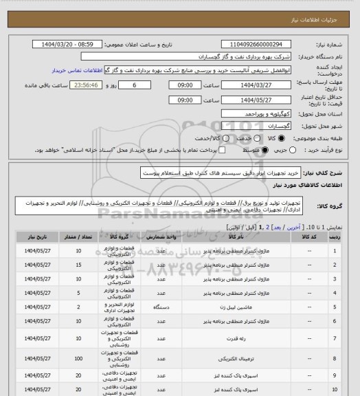 استعلام خرید تجهیزات ابزار دقیق سیستم های کنترل طبق استعلام پیوست