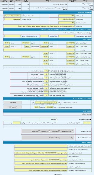 مزایده ، وزنه آسانسور مختلف (بازدید کالا الزامی است)