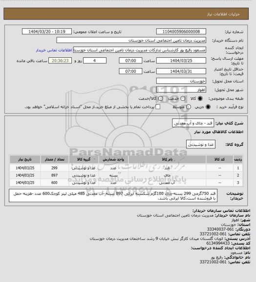 استعلام قند - چای و آب معدنی