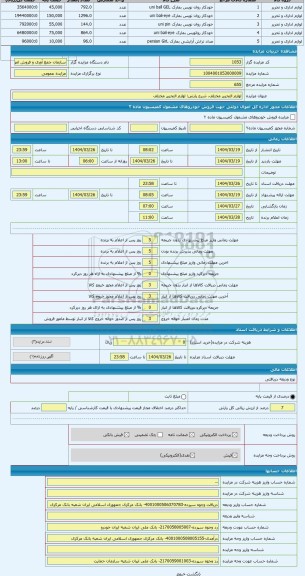 مزایده ، لوازم التحریر مختلف