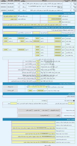 مزایده ، اجزاء و قطعات انواع موتورسیکلت فروش به صورت اوراقی و تفکیک قطعات (شماره موتور سنگ گرفته می شود و تنه موتور تحویل داده ن