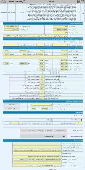 مزایده ، فروش به شرط اوراق- فروش به شرط بازدید- یک دستگاه خودروی سواری سمند به شماره انتظامی 68ط734 ایران14 مدل 1390 میباشد -هزی