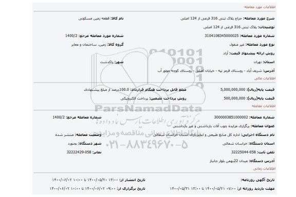 مزایده، پلاک ثبتی 316 فرعی از 124 اصلی