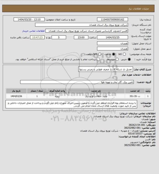 استعلام تعدیل بار شبکه فشار ضعیف هوایی و زمینی پستها