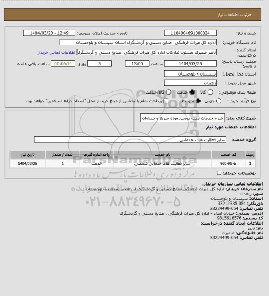 استعلام شرح خدمات نصب دوربین موزه سرباز و سراوان