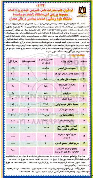 فراخوان جلب مشارکت بخش خصوصی جهت پروژه احداث مجموعه ورزشی آبی دانشگاه
